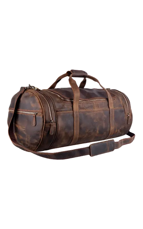 Leather-Duffle-Bags-Darkbrown-front-side