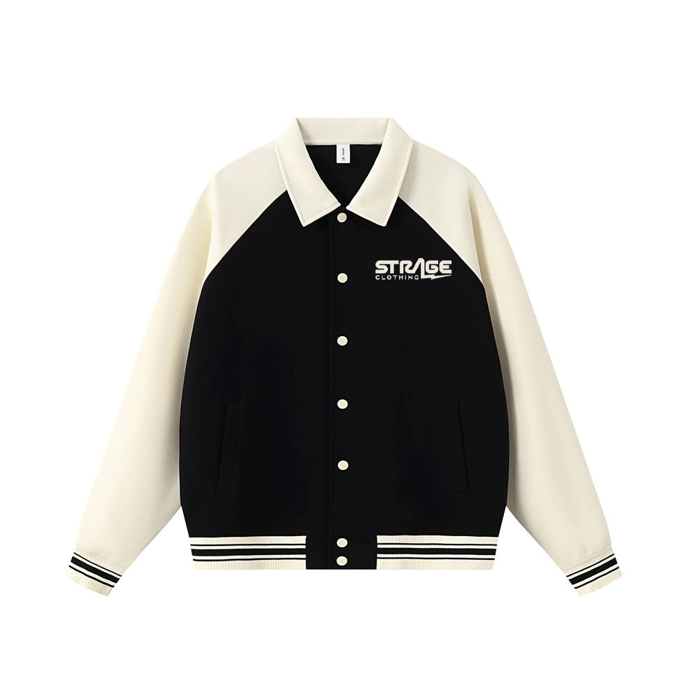 Custom varsity jacket with collar styles in premium materials by Strage Clothing
