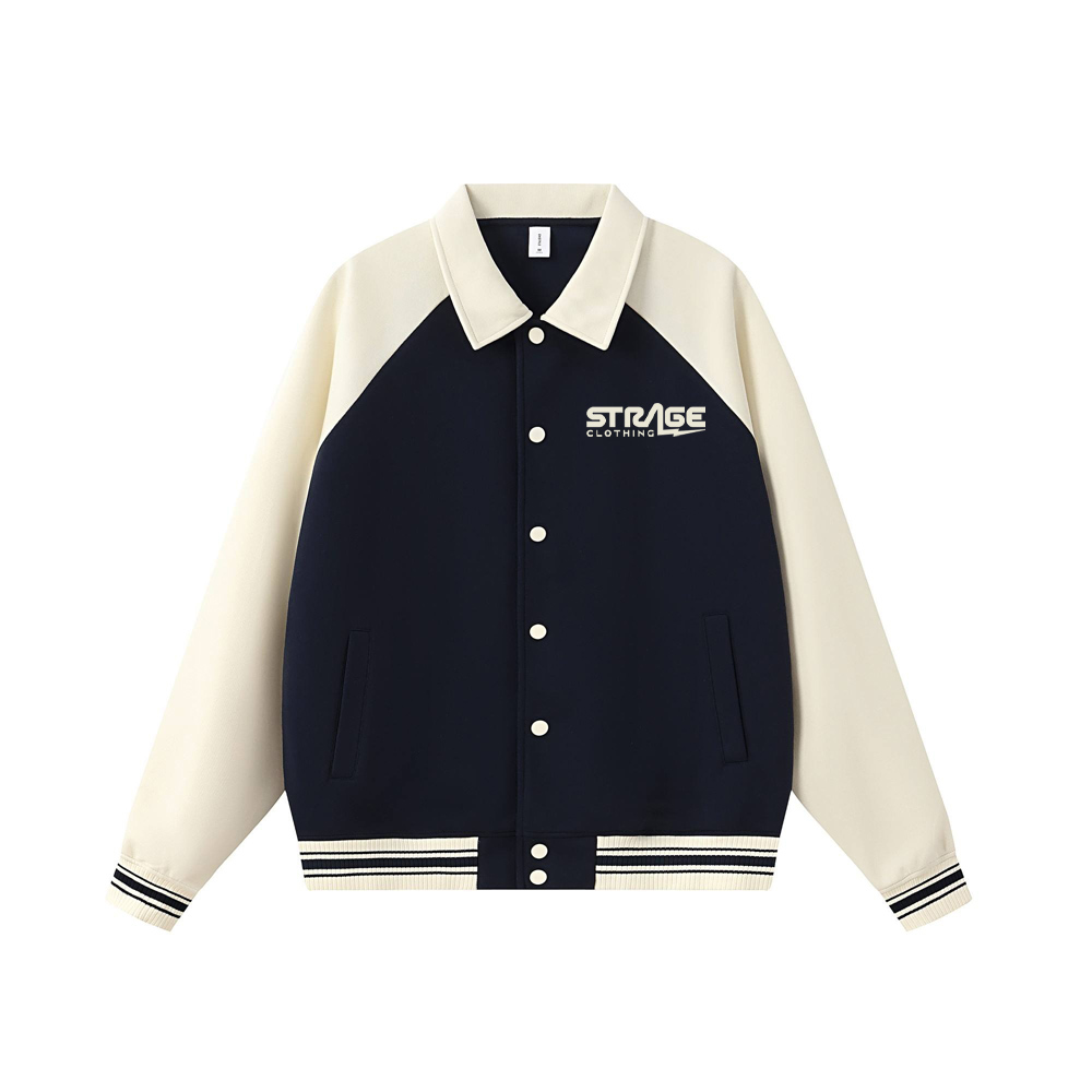 Custom varsity jacket with collar styles in premium materials by Strage Clothing