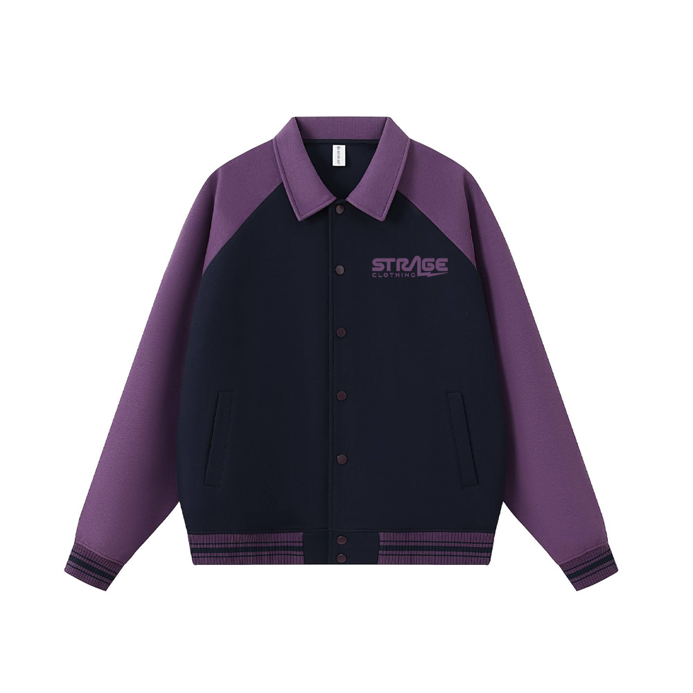 Custom varsity jacket with collar styles in premium materials by Strage Clothing