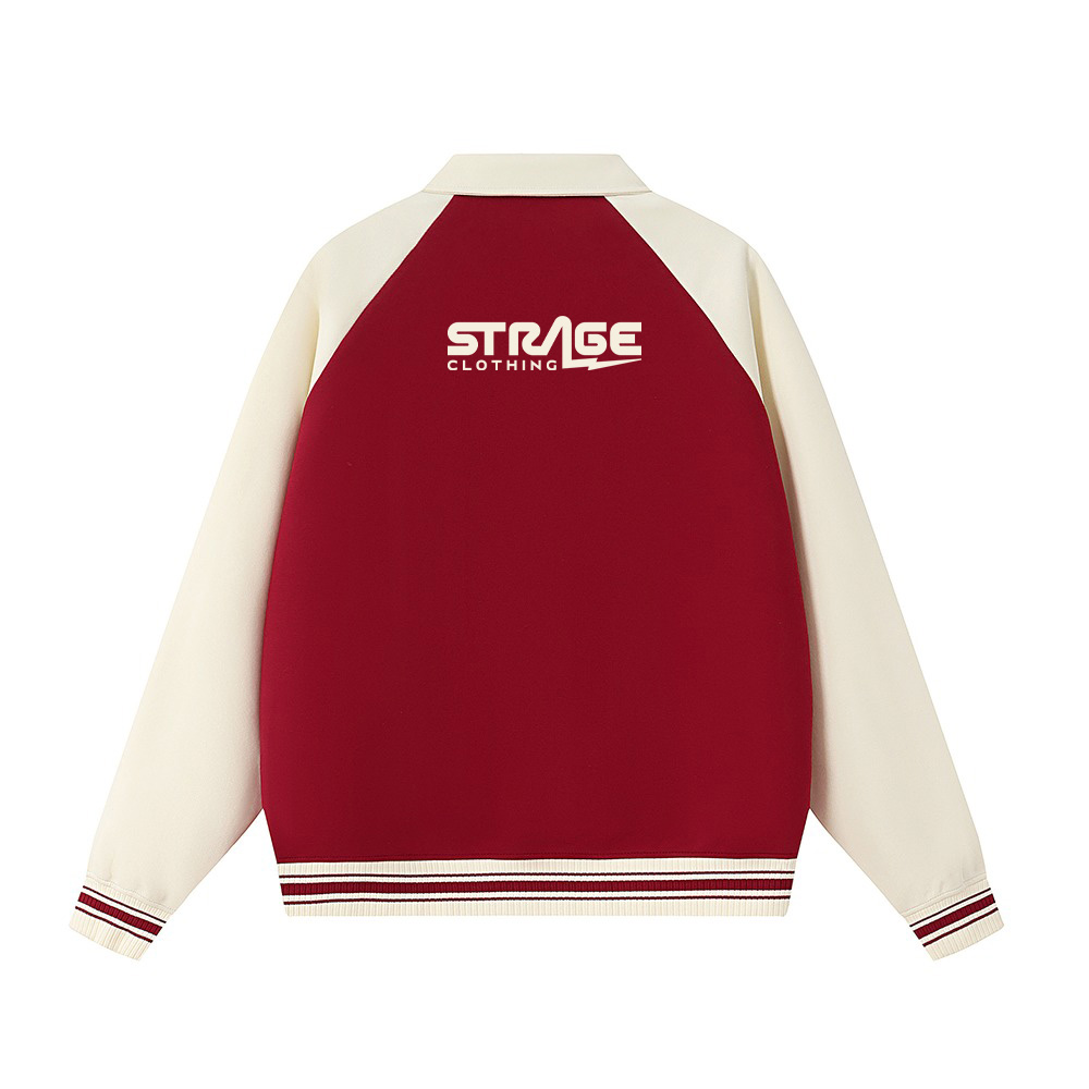 Custom varsity jacket with collar styles in premium materials by Strage Clothing