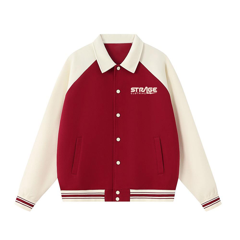 Custom varsity jacket with collar styles in premium materials by Strage Clothing