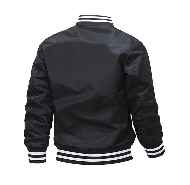 Custom silk varsity jacket with satin lining and embroidery by Strage Clothing