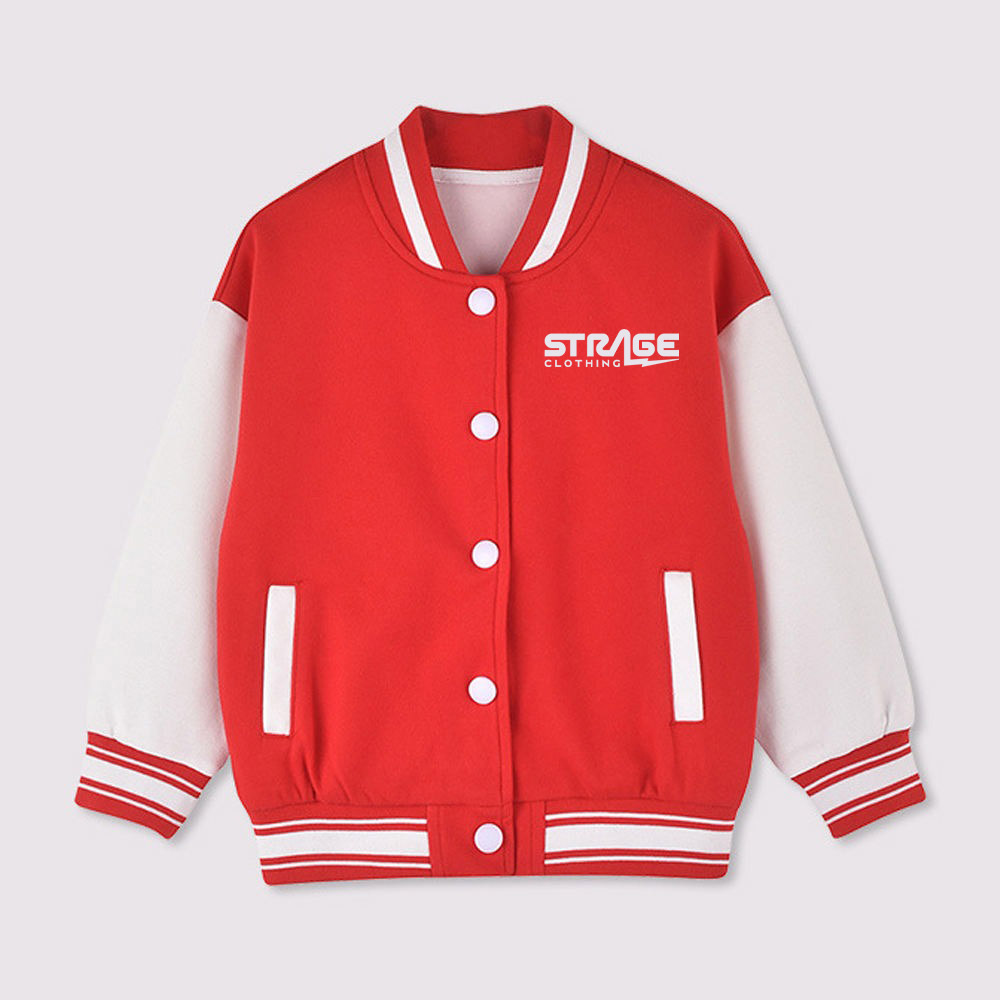 A detailed view of a custom varsity jacket for girls featuring a soft wool body, pastel leather sleeves, and elegant chenille embroidery