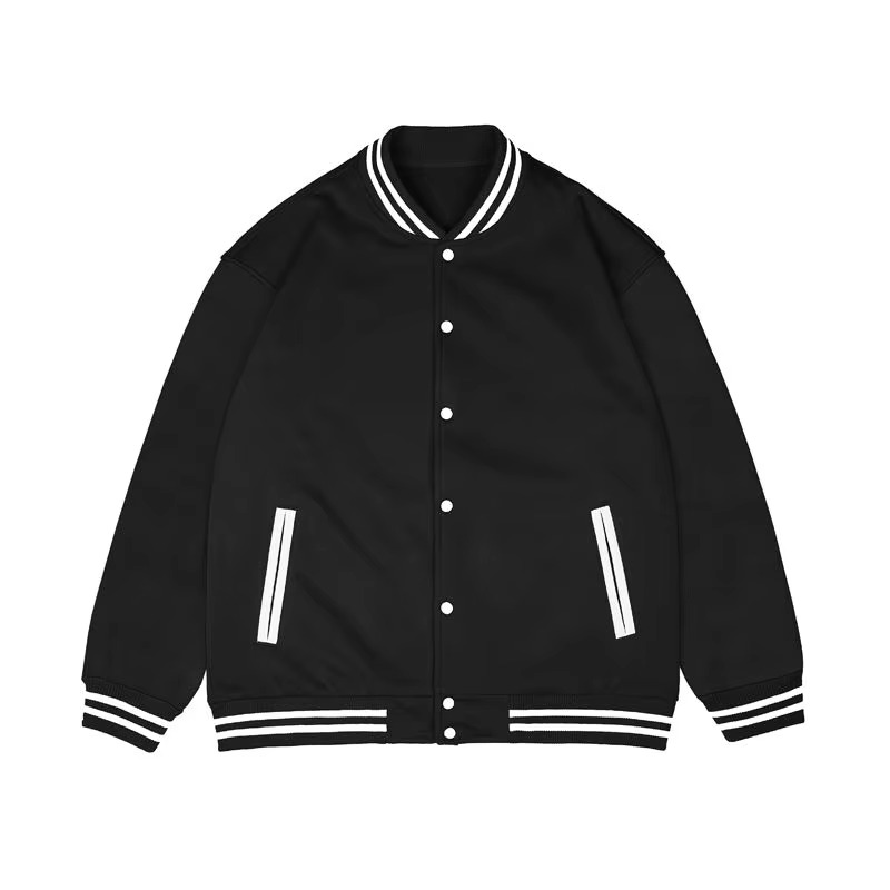 A detailed view of a high-end custom leather varsity jacket featuring a premium melton wool body and genuine cowhide leather sleeves with intricate embroidery.