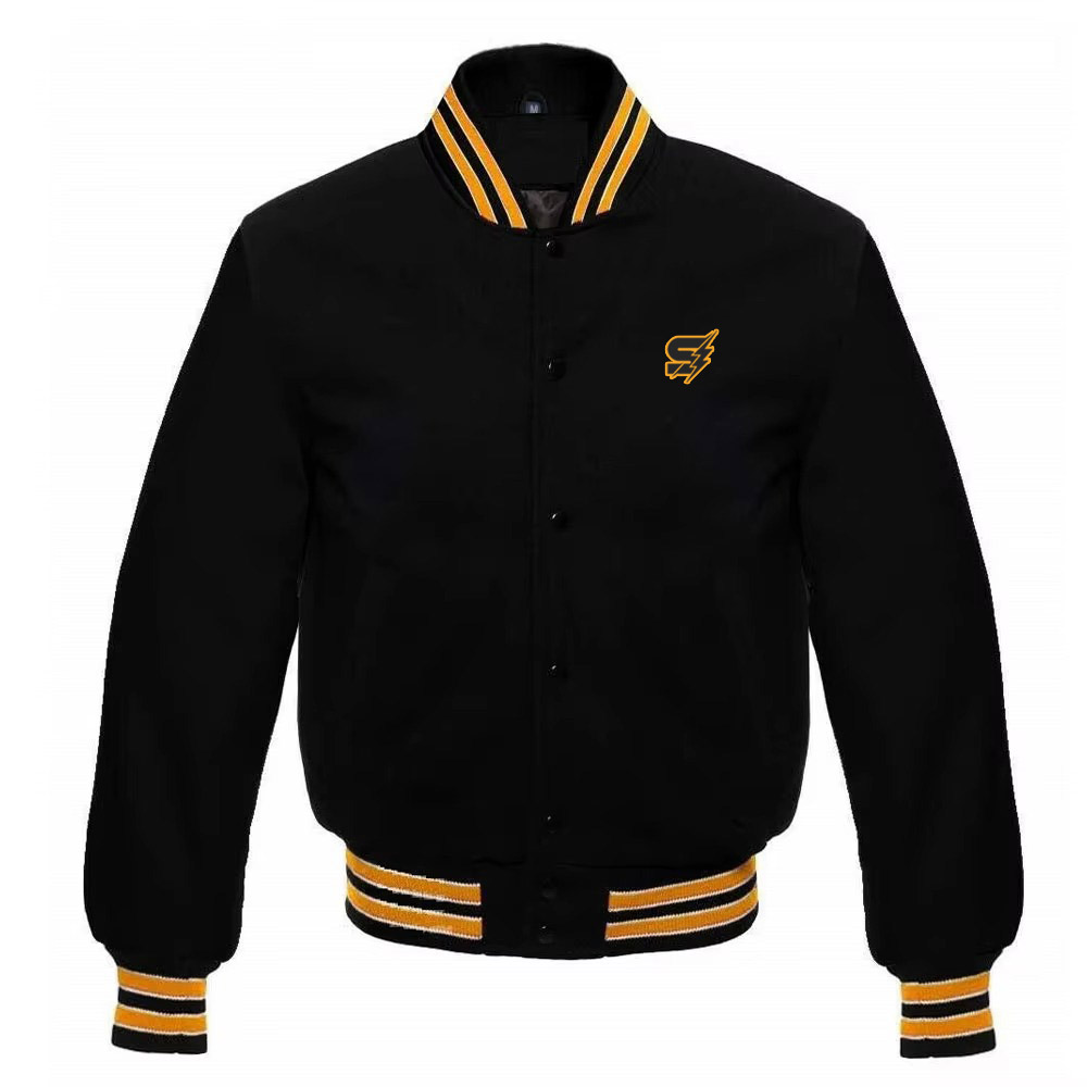 A detailed view of high-end custom varsity jackets leather sleeves featuring 24oz Melton wool and genuine grain cowhide leather for a timeless collegiate look.