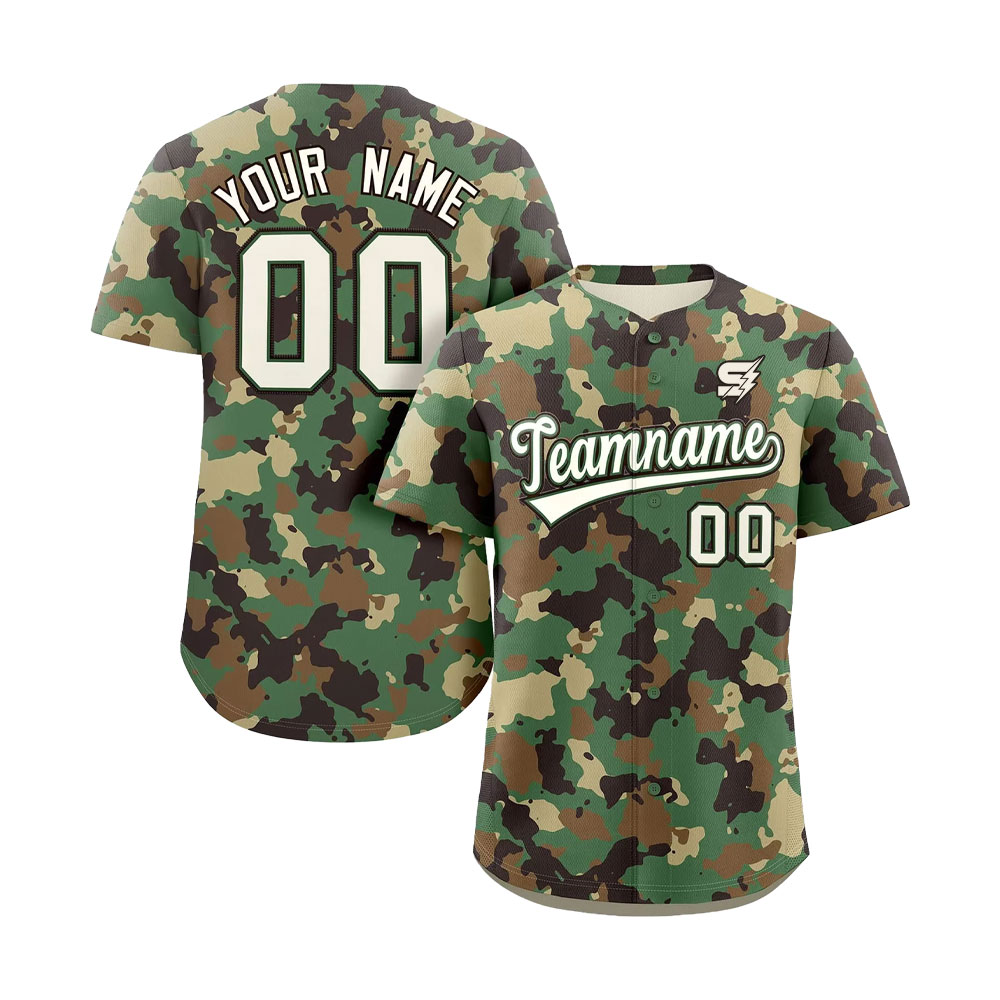 Custom Design Baseball Uniforms Green camo baseball jersey and pants set for professional teams and training sessions