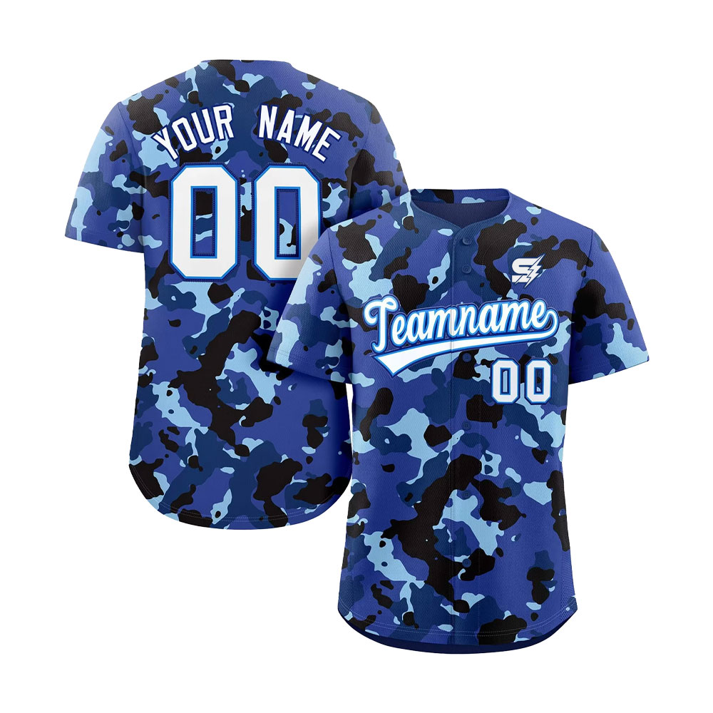 Custom Design Baseball Uniforms Blue camo baseball jersey and pants set for professional teams and training sessions