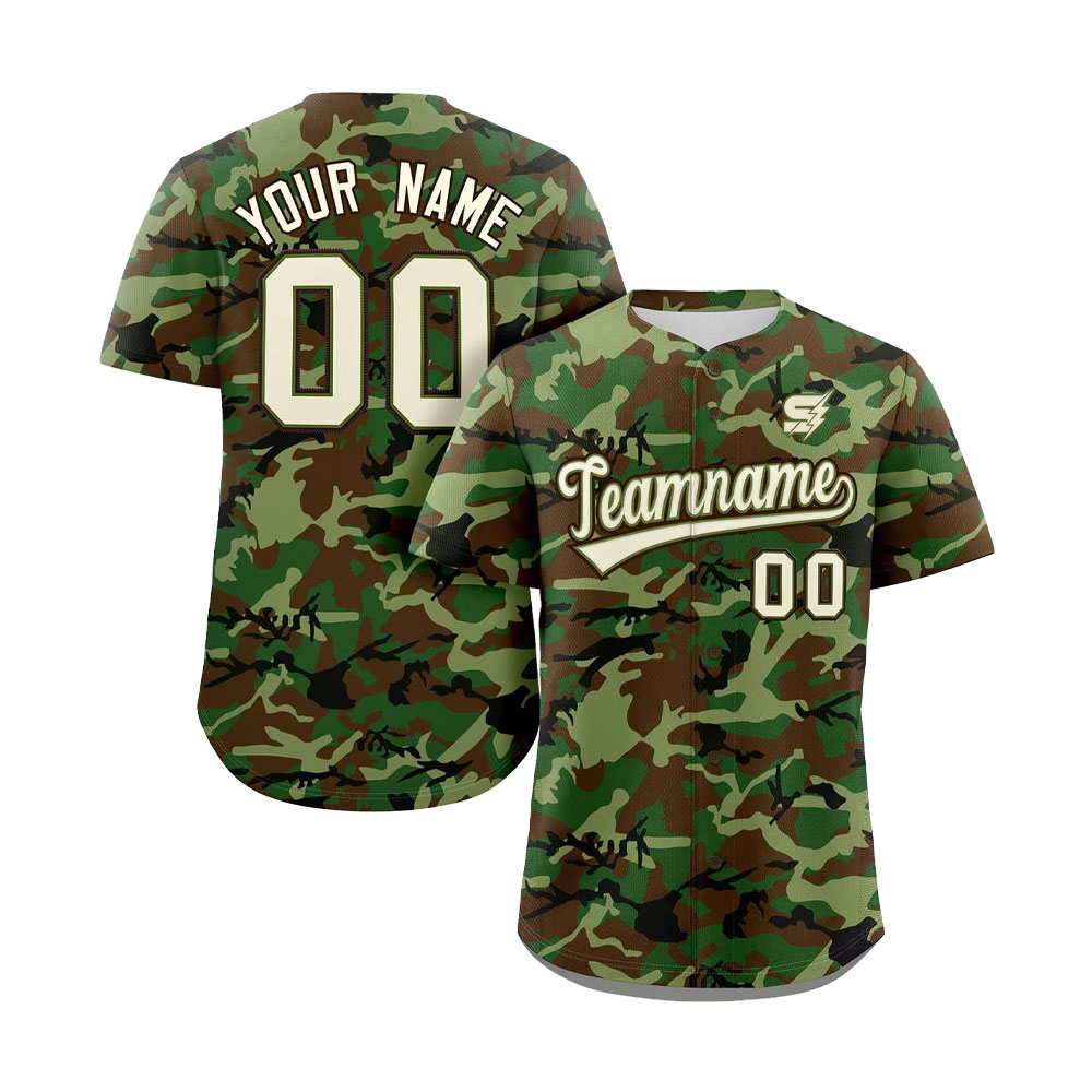 Custom Design Baseball Uniforms Green camo baseball jersey and pants set for professional teams and training sessions