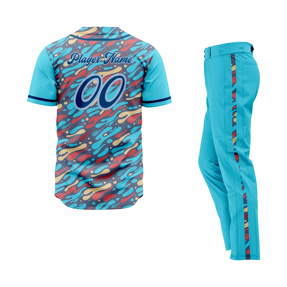 Custom Design Baseball Uniforms Blue camo baseball jersey and pants set for professional teams and training sessions