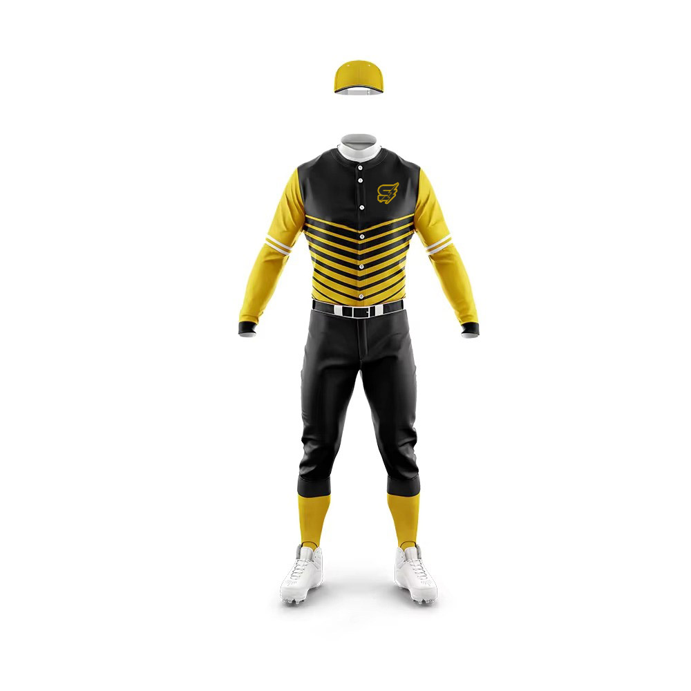 Young athlete standing tall in the Custom Design Baseball Uniforms, radiating confidence and team pride in a striking yellow camo design that commands attention on the diamond.