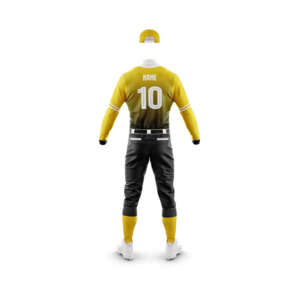 Young athlete standing tall in the Custom Design Baseball Uniforms, radiating confidence and team pride in a striking yellow camo design that commands attention on the diamond.