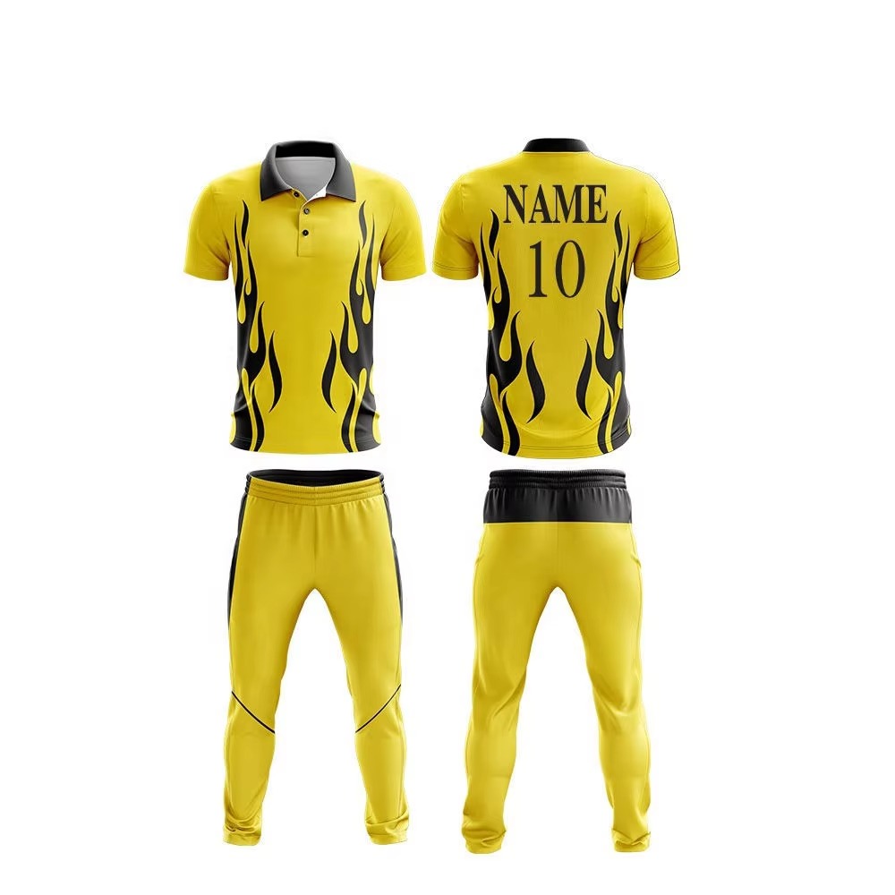 Custom Sublimated Cricket Uniforms multiple color cricket kits including yellow white and black team designs