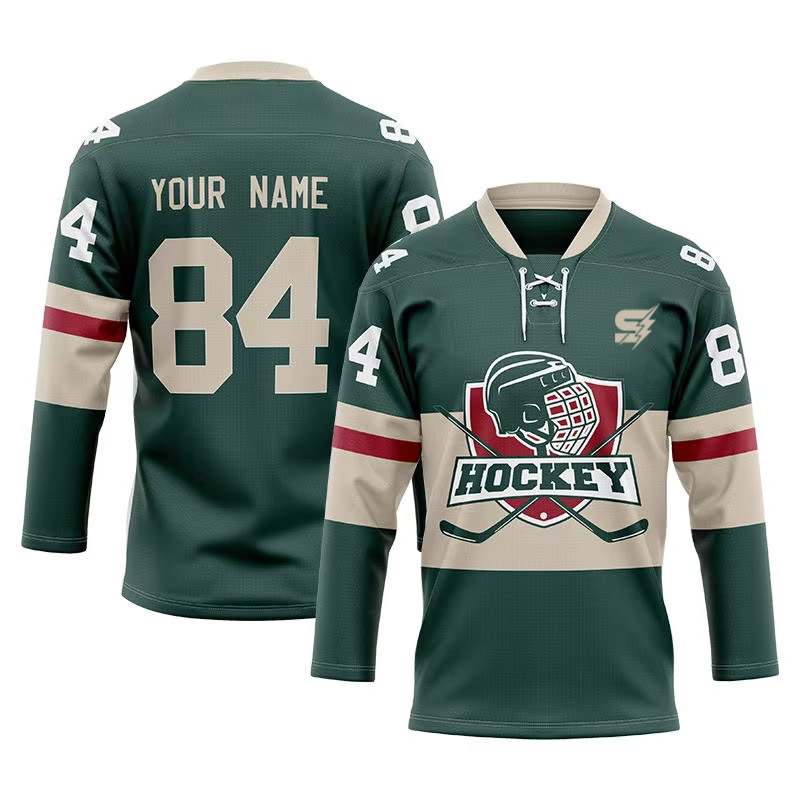 Custom Ice Hockey Practice Jerseys, green and white professional hockey jerseys with player number and team-style design