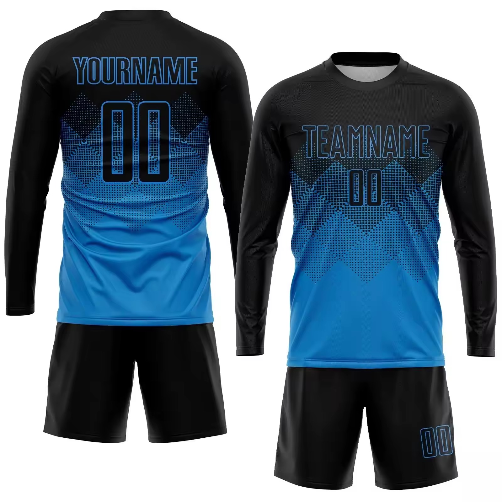 Custom long sleeve soccer uniforms in multiple team colors and designs