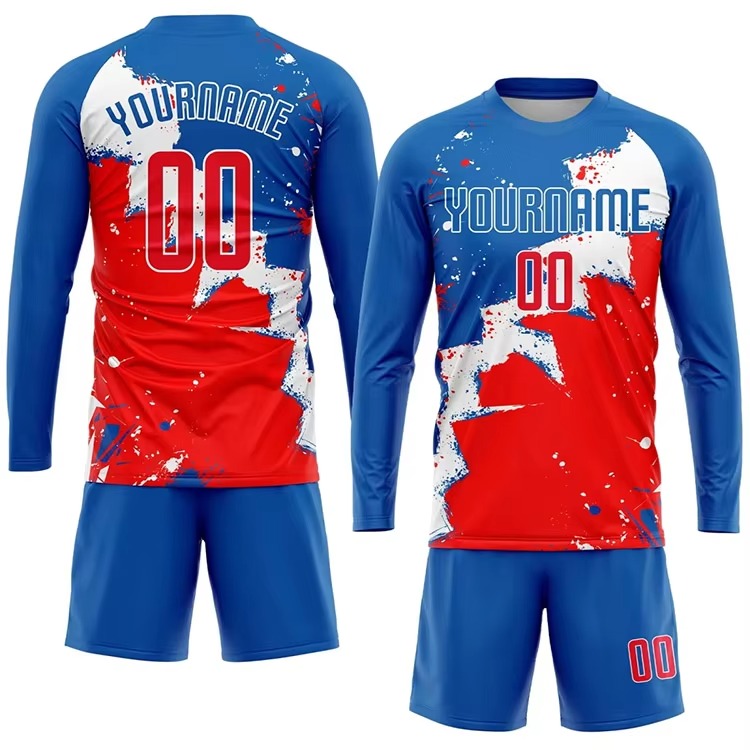 Custom long sleeve soccer uniforms in multiple team colors and designs