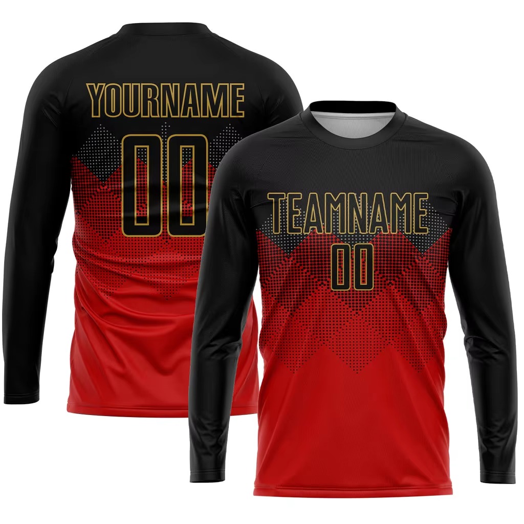 Custom long sleeve soccer uniforms in multiple team colors and designs