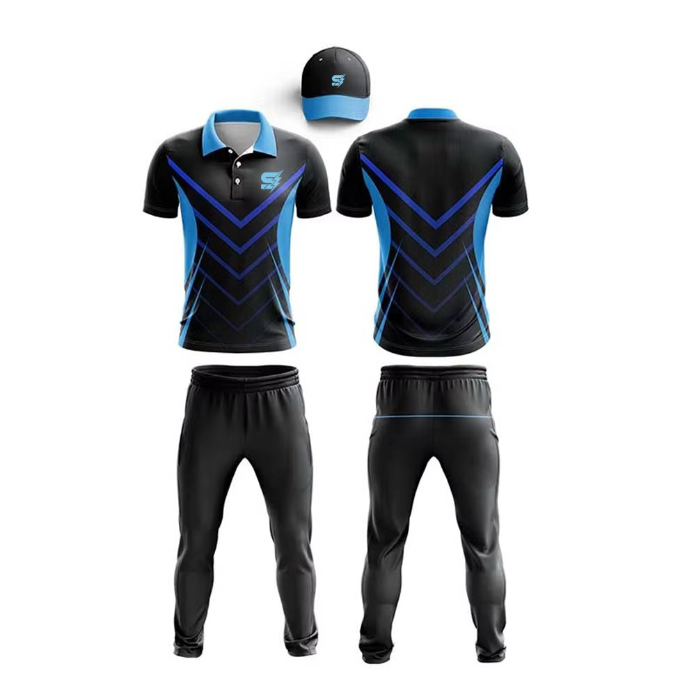 Diverse team players showcasing vibrant colors of the Custom Men's Cricket Uniform Full Set, evoking unity, energy, and professional team pride.