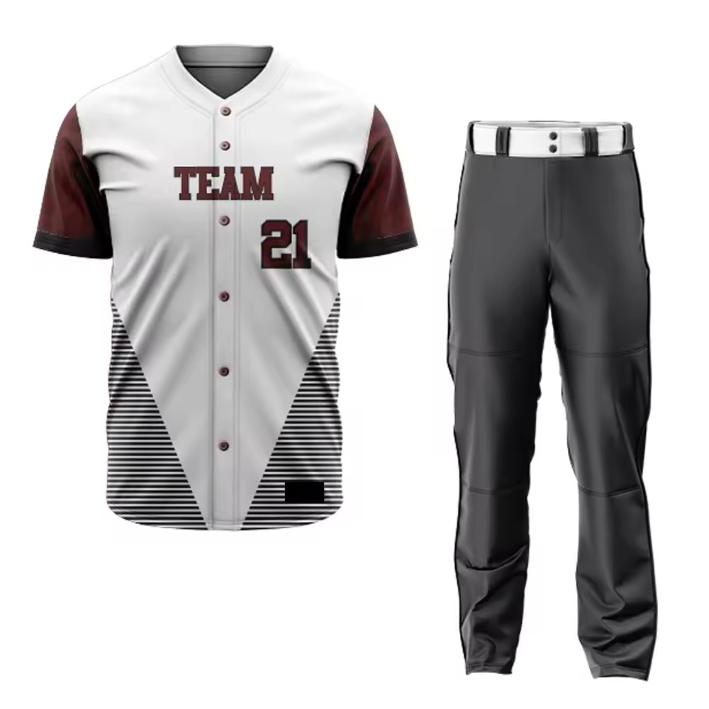 Custom youth baseball uniform set with jersey and matching pants in professional team design